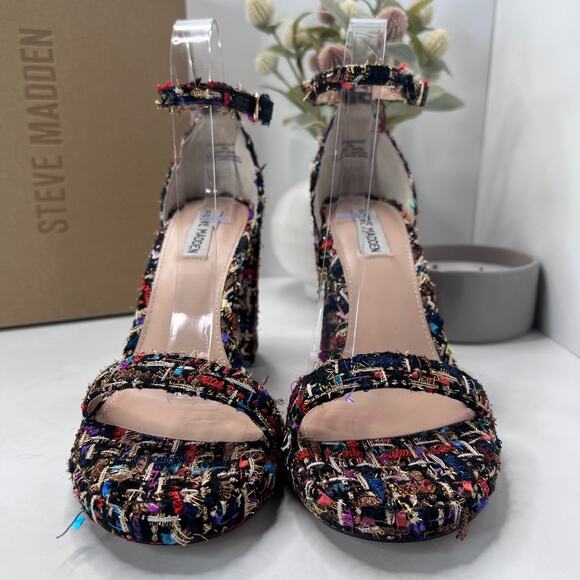 Steve Madden Susan Multi Tweed Platform Chunky Heels Black Multicolor Women 10 M - Picture 2 of 11